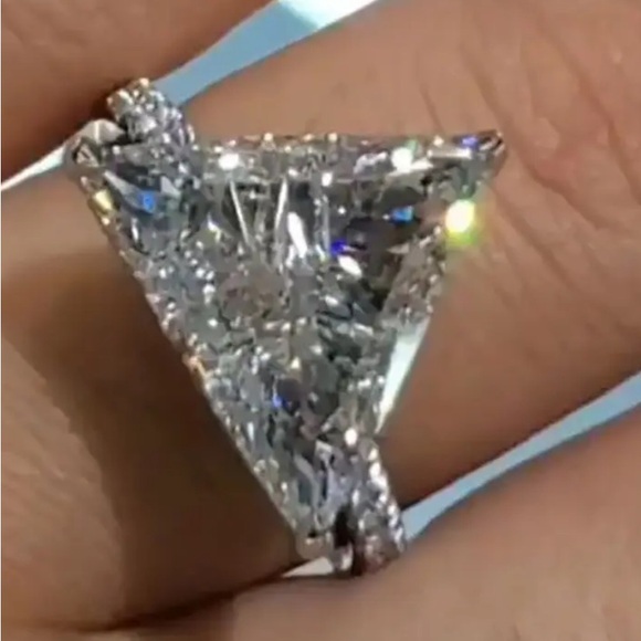 3cts-  Trillion Cut & Diamond 18k White Gold over9.25 Sterling Silver Size 8 1/2